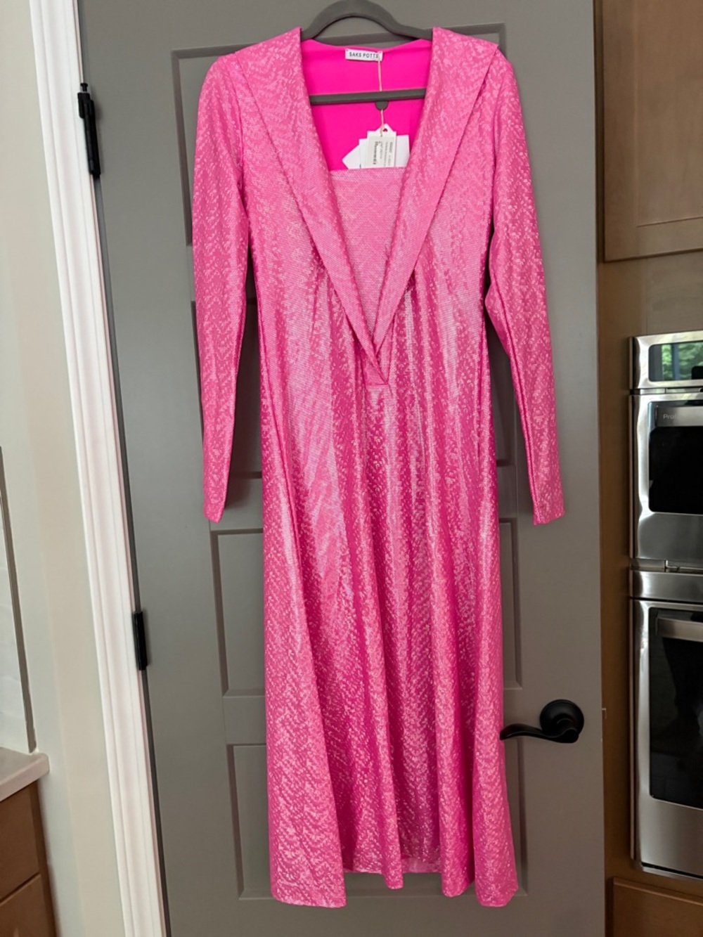 SAKS POTTS YASMIN Pink SHIMMER LONG SLEEVED MIDI DRESS New Tags Small